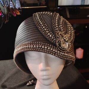 Signature Elegant Black Rhinestone Cloche Hat